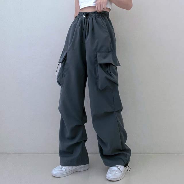 折りたたみナイロンカーゴストリングジョガーワイドパンツ