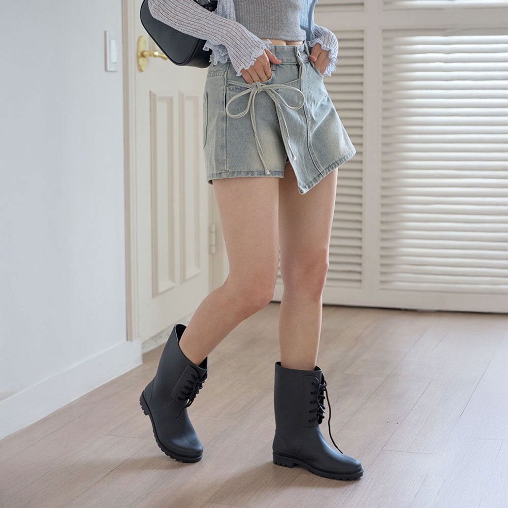 Elin Ribbon Wrap Layered Denim Pants Skirt