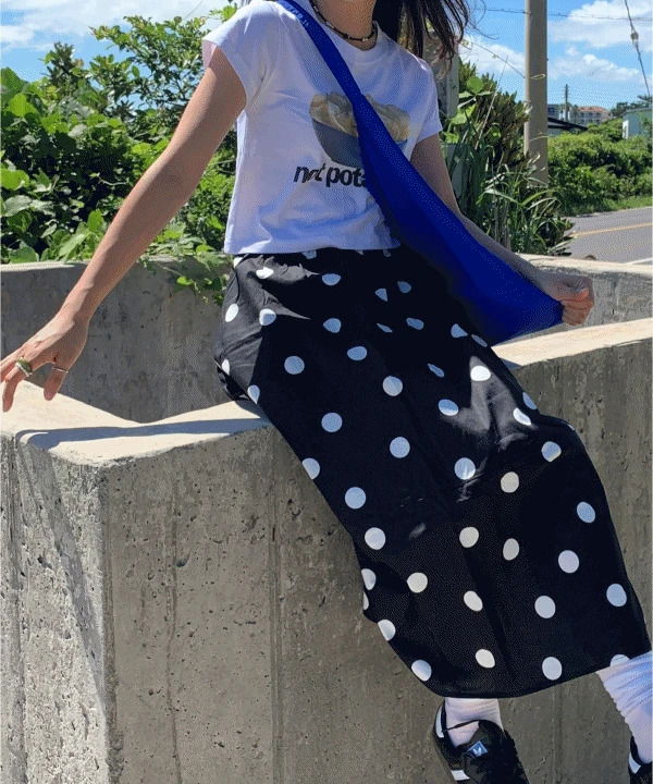 Big dot waistband balloon fit flare long summer dot skirt 2 colors