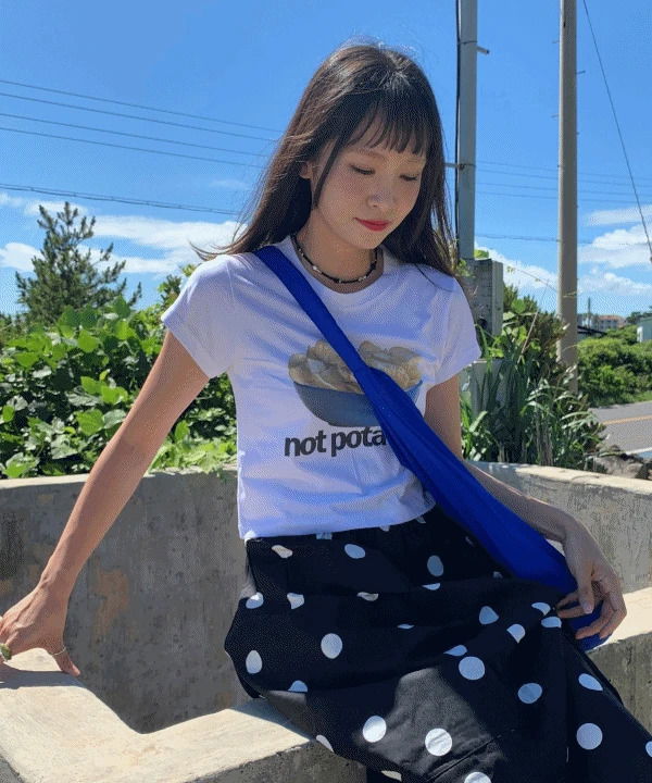 Potato Printing English Lettering Round Neck Crop Summer Short Sleeve T-shirt 3 Colors