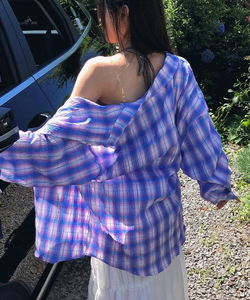 Royta Overfit Vintage Summer Seersucker Check Shirt Long Sleeve Shirt 4 Colors Salanta Item
