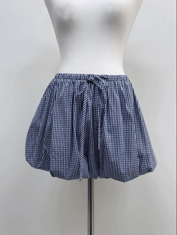 Checked Pumpkin Banding Mini Skirt