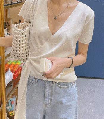 Kahlua Short Sleeve Wrap Knitwear (Wrap style knit with a feminine mood)