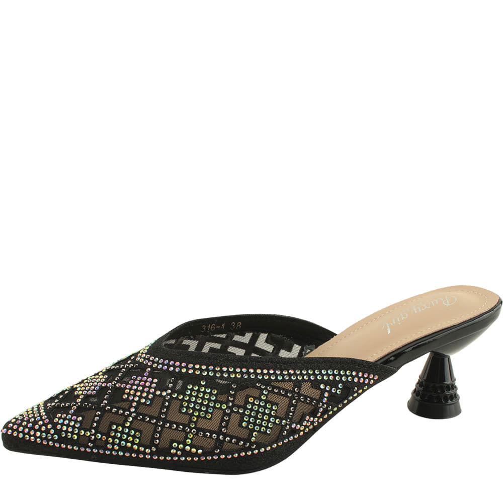 Cubic See-Through Stiletto Heel Mule Slippers Black