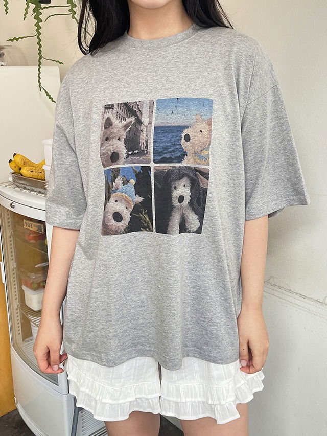 Big size 55-100 Dogibin puppy print overfit Boxy short sleeve t-shirt