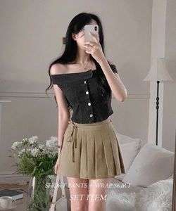 Rollt Half Shorts + Pleated Wrap Mini Skirt Set