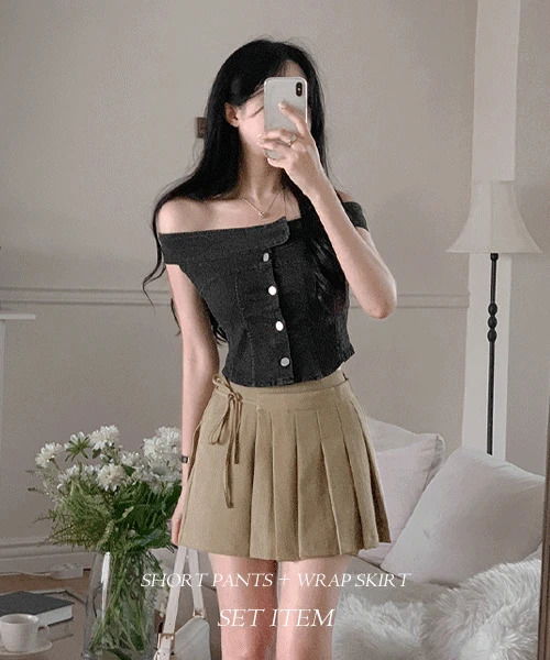 Rollt Half Shorts + Pleated Wrap Mini Skirt Set