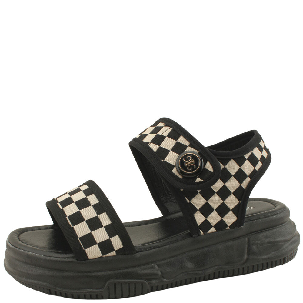 Check Key Height Platform Flat Sandals 5cm Black