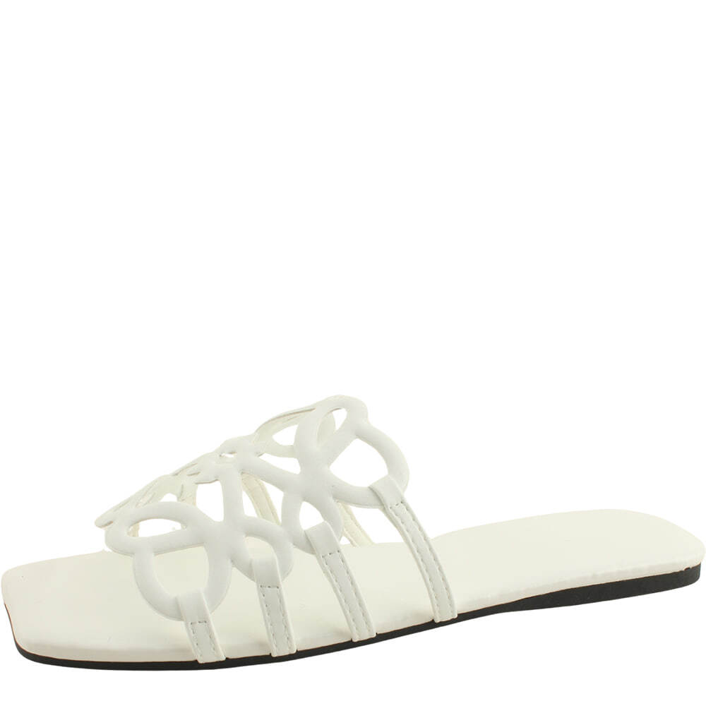 Stylish Strap Square Toe Low Heel Mule Slippers White