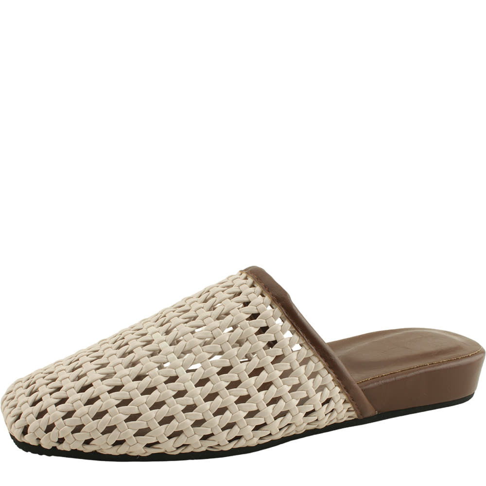 Mesh low heel loafer slippers 3cm beige