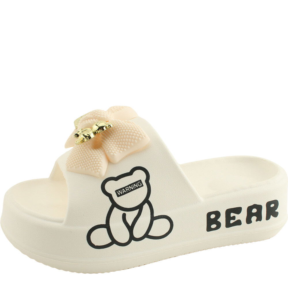 Cute Ribbon Platform Height Increase Slippers 5cm Beige