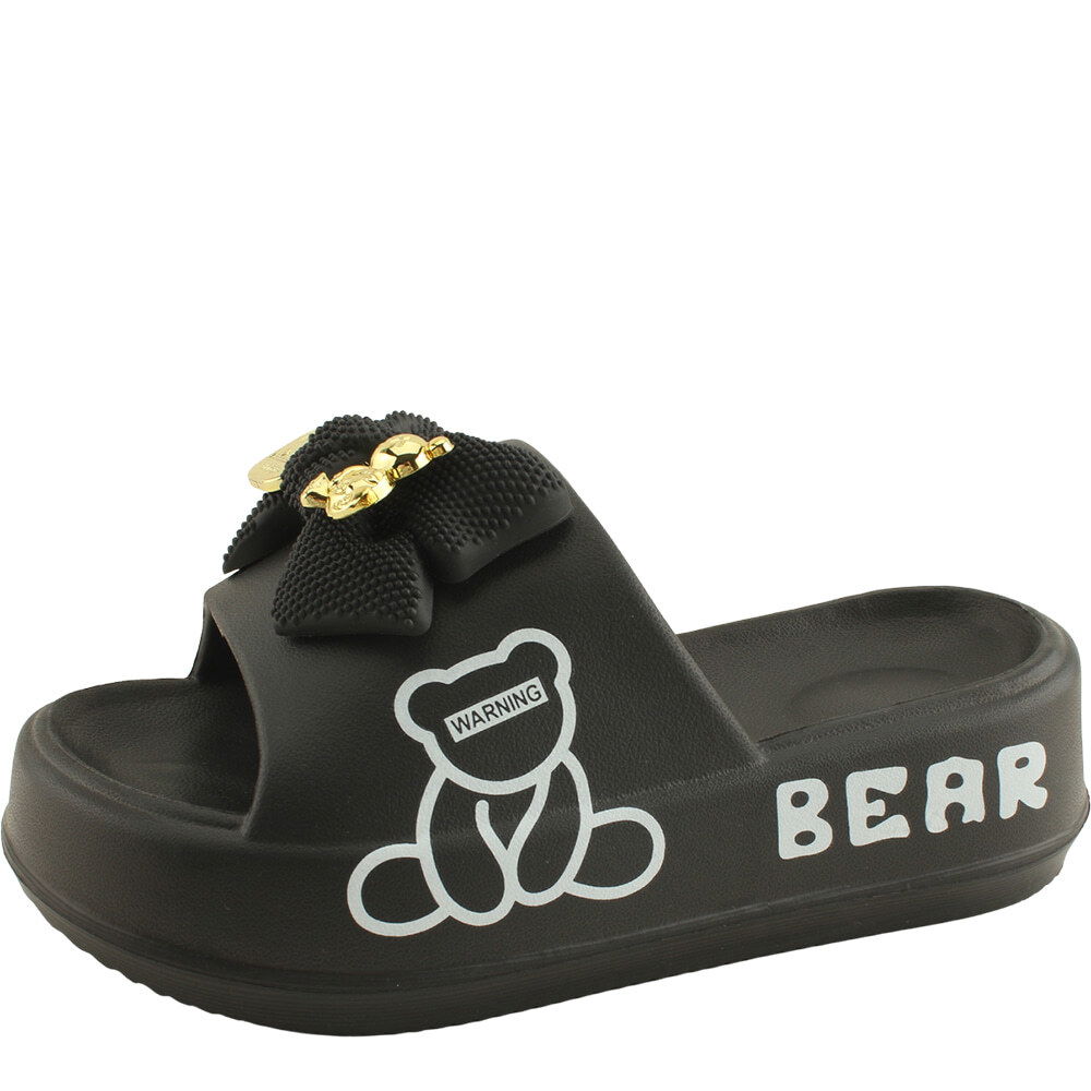 Cute Ribbon Platform High Heel Slippers 5cm Black