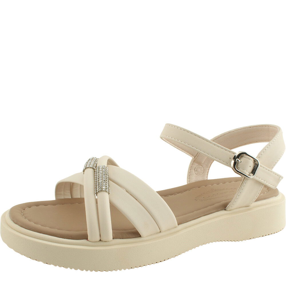 Cubic X Strap Flat Sandals 3cm Beige