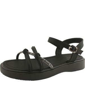 Cubic Slim Cross Strap Flat Sandals 3cm Black
