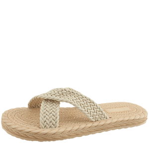 Woven Rattan Lightweight Cushion X-Strap Slippers Beige