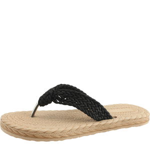 Woven Rattan Lightweight Cushion Slippers Black