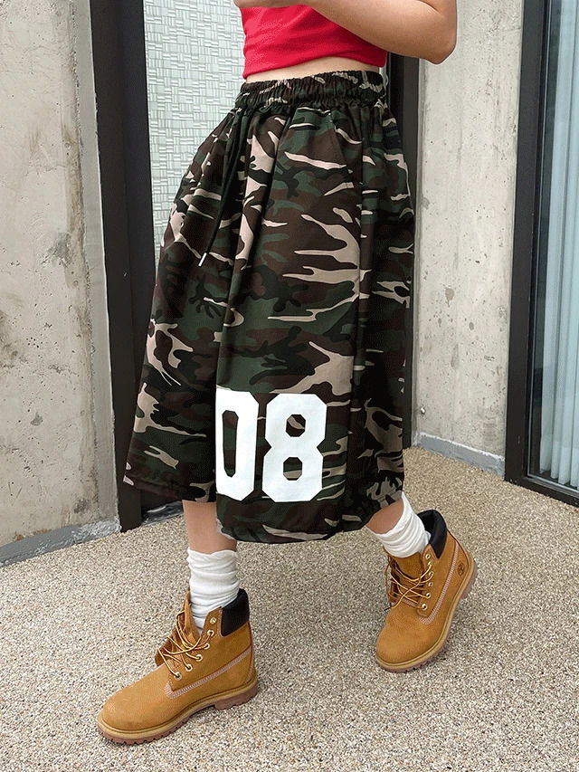 빅사이즈 S-2XL 밀리븐 카모 넘버 프린팅 버뮤다 밴딩 하프 팬츠 남녀공용 반바지 장마룩