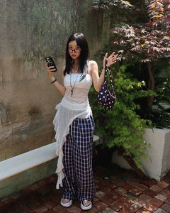 Uneven frill see-through tube top long t-shirt
