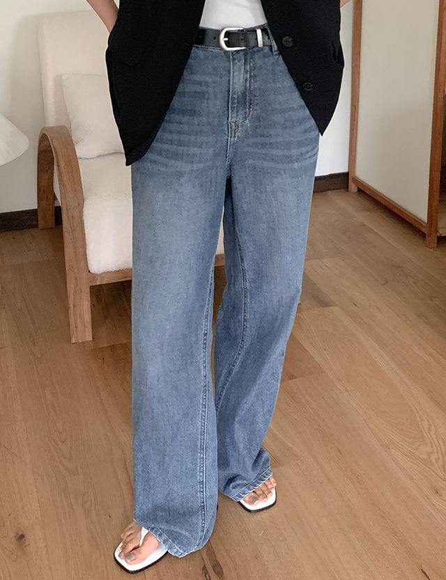 Back banding wide cool denim pants perfect for summer 82424 牛仔裤