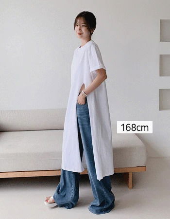 원사이드컷 반팔롱레이어드티셔츠