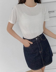 Sheer Linen Rappa Neck Round Short Sleeve T-shirt