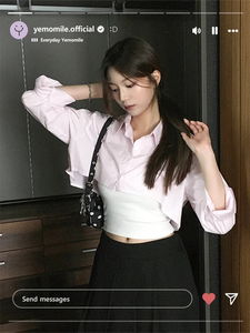 優雅條紋七分袖短版襯衫