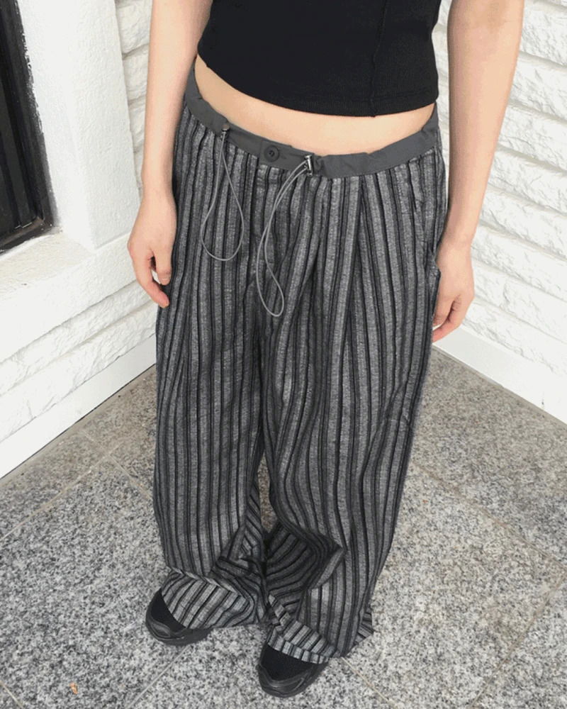 Lapek stripe color combination string long wide pants