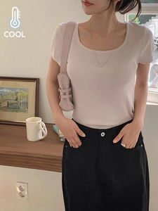 레티 슬림핏 스퀘어넥 겨울 반팔 니트 (6color)