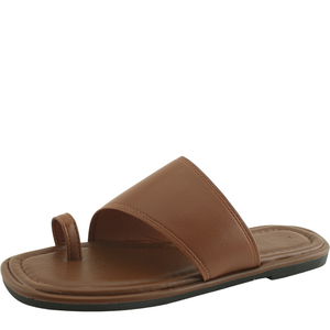 Slip-on Strap Flat Mule Slippers Brown