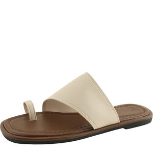 Slip-on Strap Flat Mule Slippers Beige