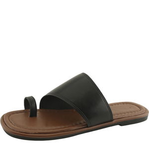Slip-on Strap Flat Mule Slippers Black