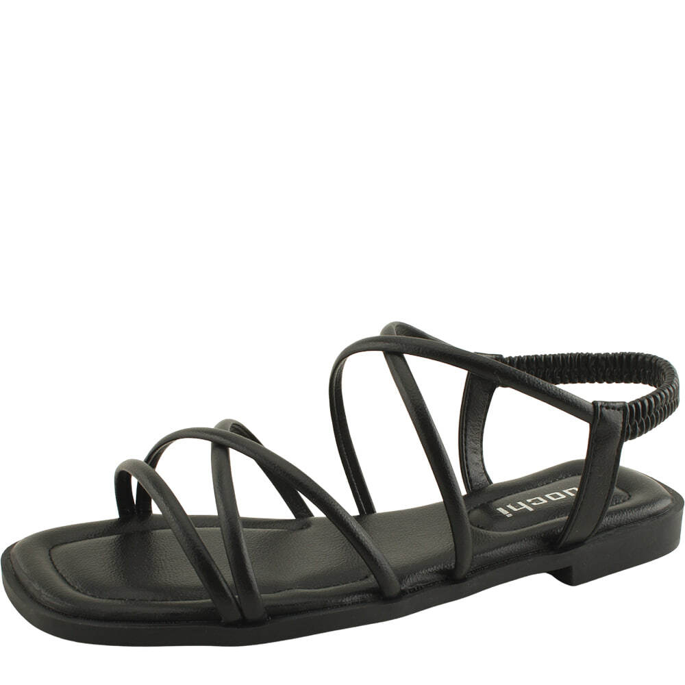 Slim Cross Strap Banding Flat Sandals Black