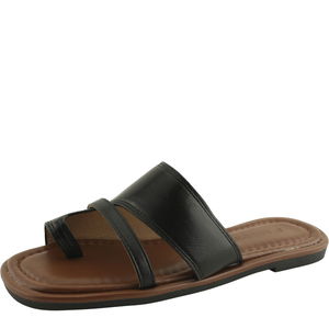 Flip Flop Strap Flat Mule Slippers Black