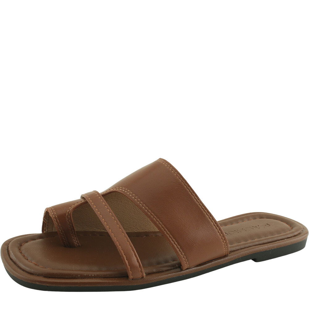 Flip Flop Strap Flat Mule Slippers Brown