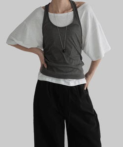 Untucked Loose-fit linen one shoulder t-shirt