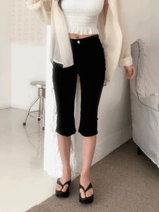 Split Capri 7/8 Bermuda Spandex Cotton Pants Shorts (2 colors)