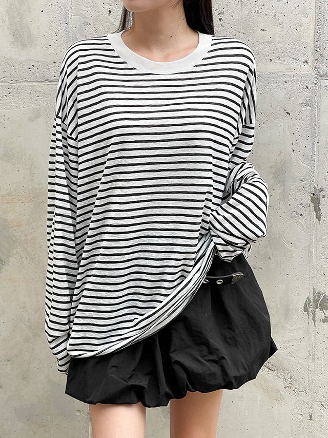 Big size 55-100 Putet Overfit See-through Stripe Summer Long Sleeve T-shirt Salantan Item Rainy Season Look