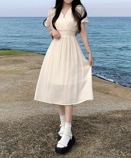 Waist-cut angel long one Dress