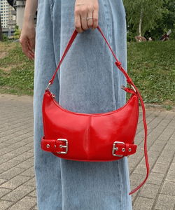 Belted Leather Denim Crescent Bag Hobo Shoulder Bag Crossbody Bag Adjustable Strap