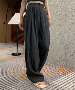 *Short & Basic & Long* Length selection COOL Summer rustling wide slacks Back banding High waist Two pin tucks Straight fit Semi-wide pants Summer Summer Cool refrigerator pants Short woman Tall woman