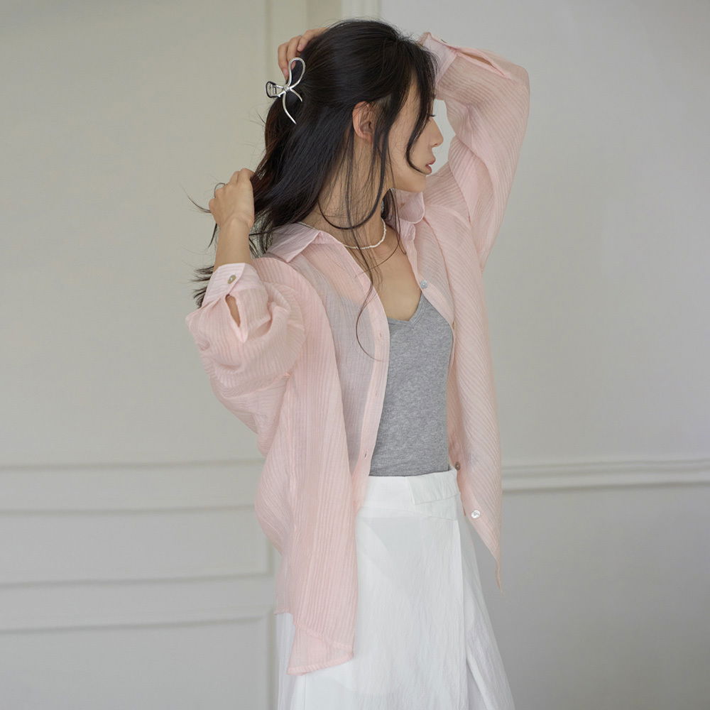 Melito loose ringle heart shell button shirt