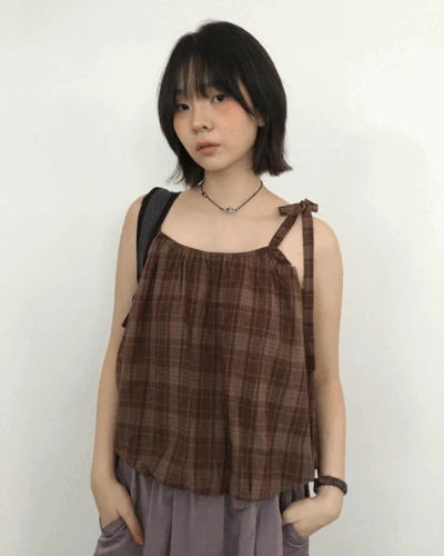 Plaid Balloon Blouse