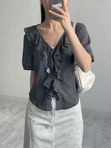 Frill V-Neck See-through Blouse
