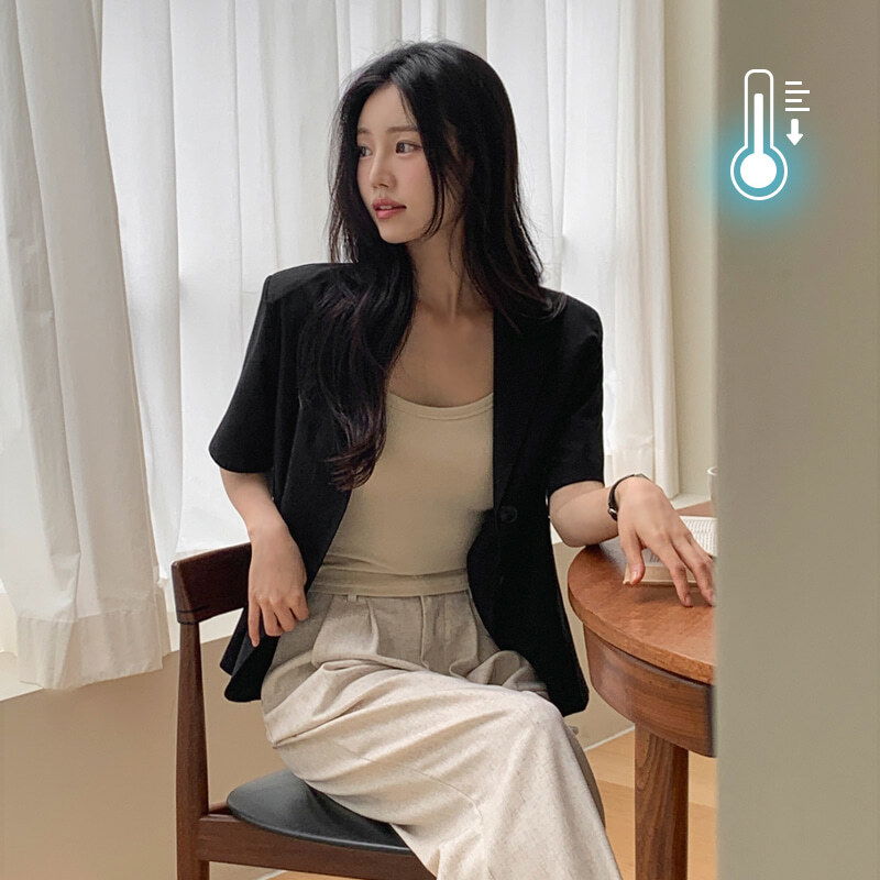休閒亞麻短袖西裝外套