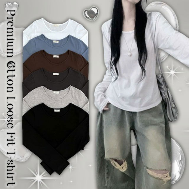 늘어짐X라운드랍빠여유핏무지긴팔티(6color)