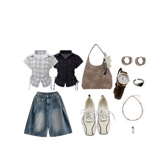 Plaid,Daillylook,jorts,simple,summer 코디