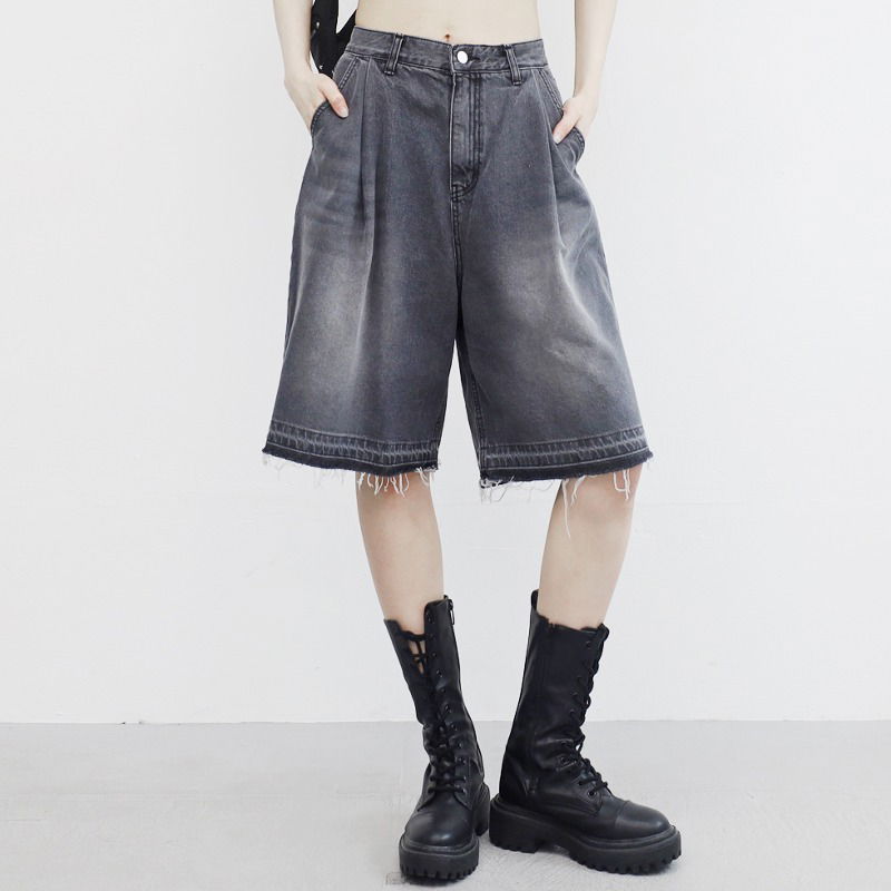 Ovian pin tuck damage bermuda pants