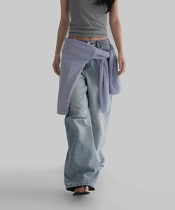 度假風寬鬆天藍丹寧褲