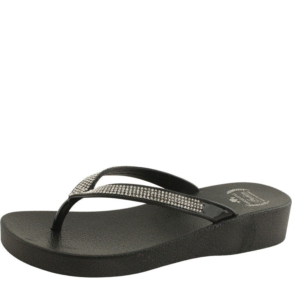 キュービックストラップフリップフロップローヒールスリッパブラック