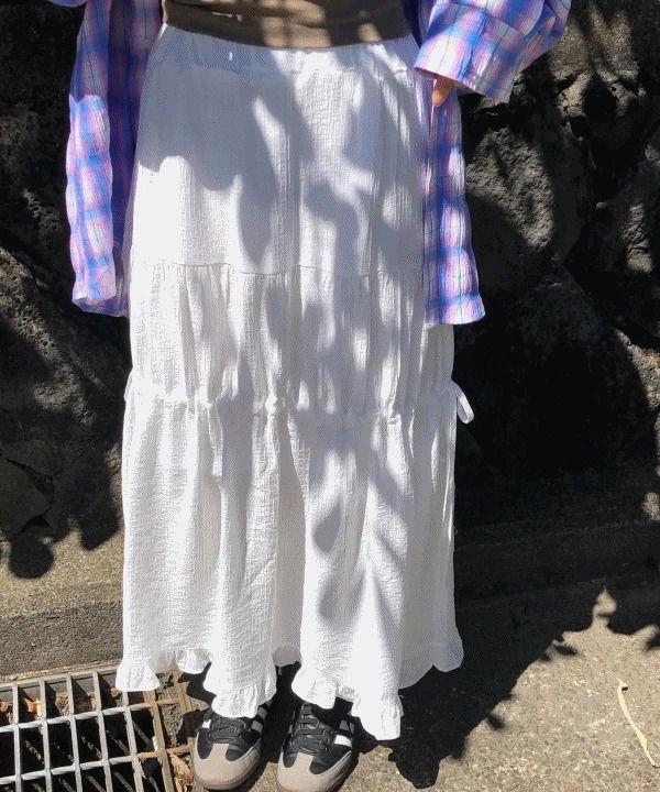 프롤리 허리밴딩 캉캉 밑단프릴 코튼 여름 롱스커트 3 color